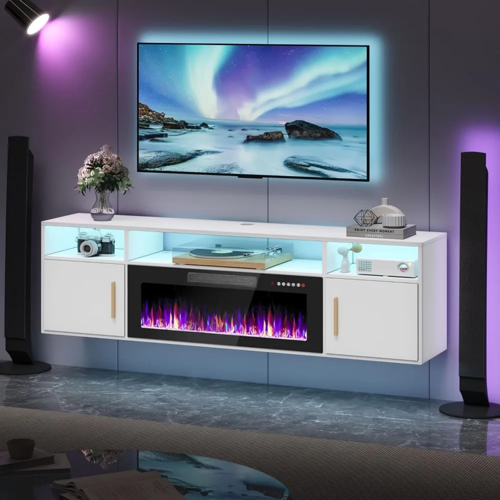 Floating Fireplace TV Stand, 70" Wall Mounted Entertainment Center with 36" Fireplace for TVs Up to 80", LED Modern Wood TV
Floating Fireplace TV Stand, 70" Wall Mounted Entertainment Center with 36" Fireplace for TVs Up to 80", LED Modern Wood TV