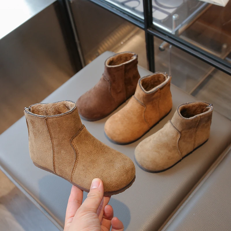 Осенне-зимние зимние сапоги для маленьких мальчиков и девочек, уличная теплая плюшевая детская обувь, нескользящая обувь на мягкой подошве для малышей, детские сапоги для малышей