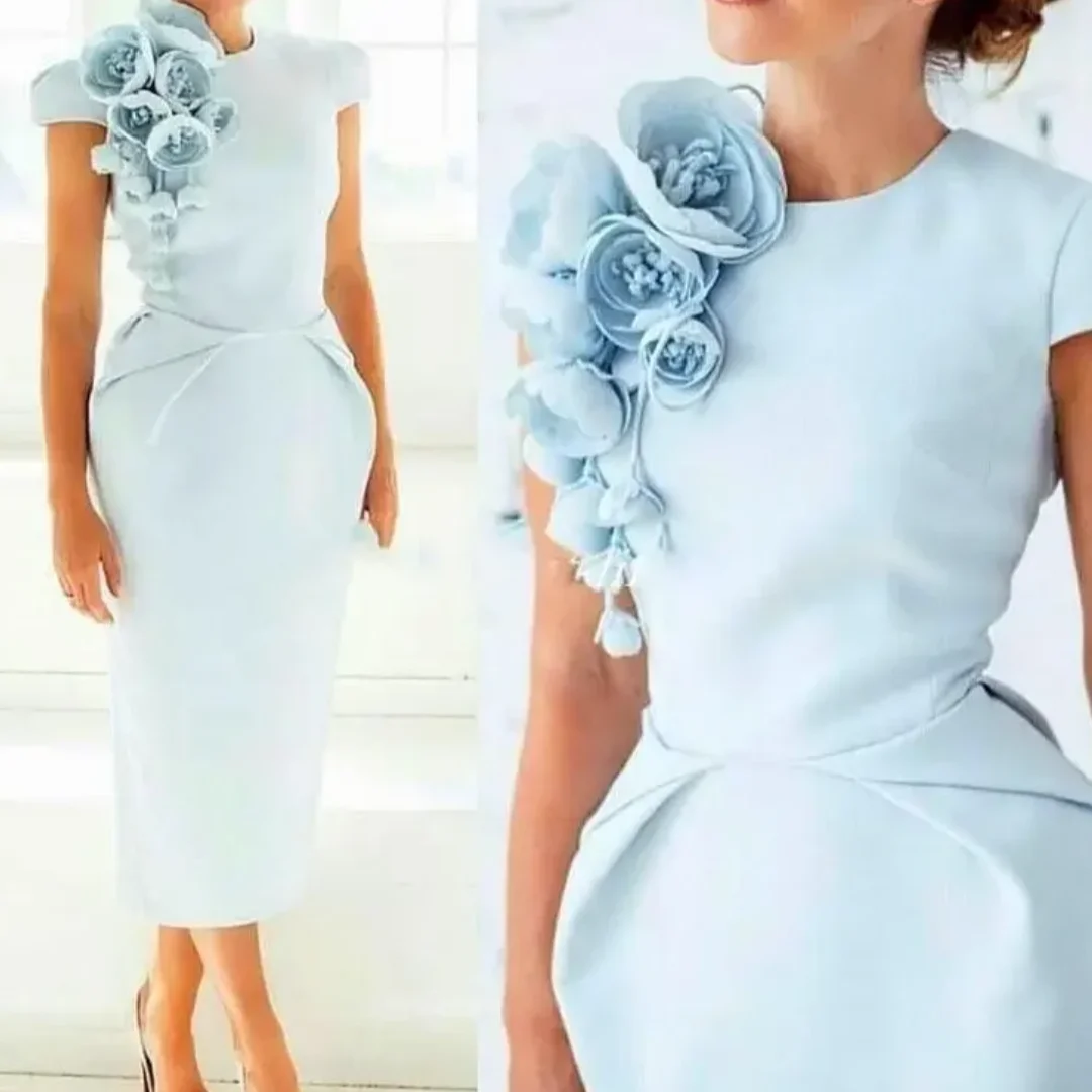 Tea Length Formal Party Evening Cocktail Dresses Short Sleeves Sheath Mother of the Bride Dresses with Floral Flowers Customized
Tea Length Formal Party Evening Cocktail Dresses Short Sleeves Sheath Mother of the Bride Dresses with Floral Flowers Customized