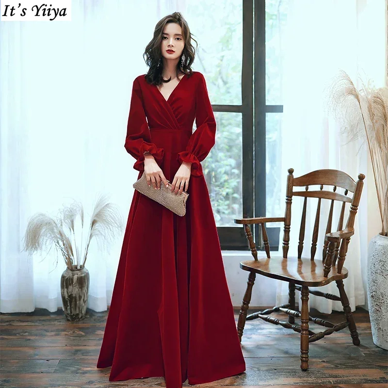 It's Yiiya Customized Evening Dress Burgundy Flannel V-neck A-line Floor-length Full Sleeves Plus size Women Formal Party Gowns
It's Yiiya Customized Evening Dress Burgundy Flannel V-neck A-line Floor-length Full Sleeves Plus size Women Formal Party Gowns