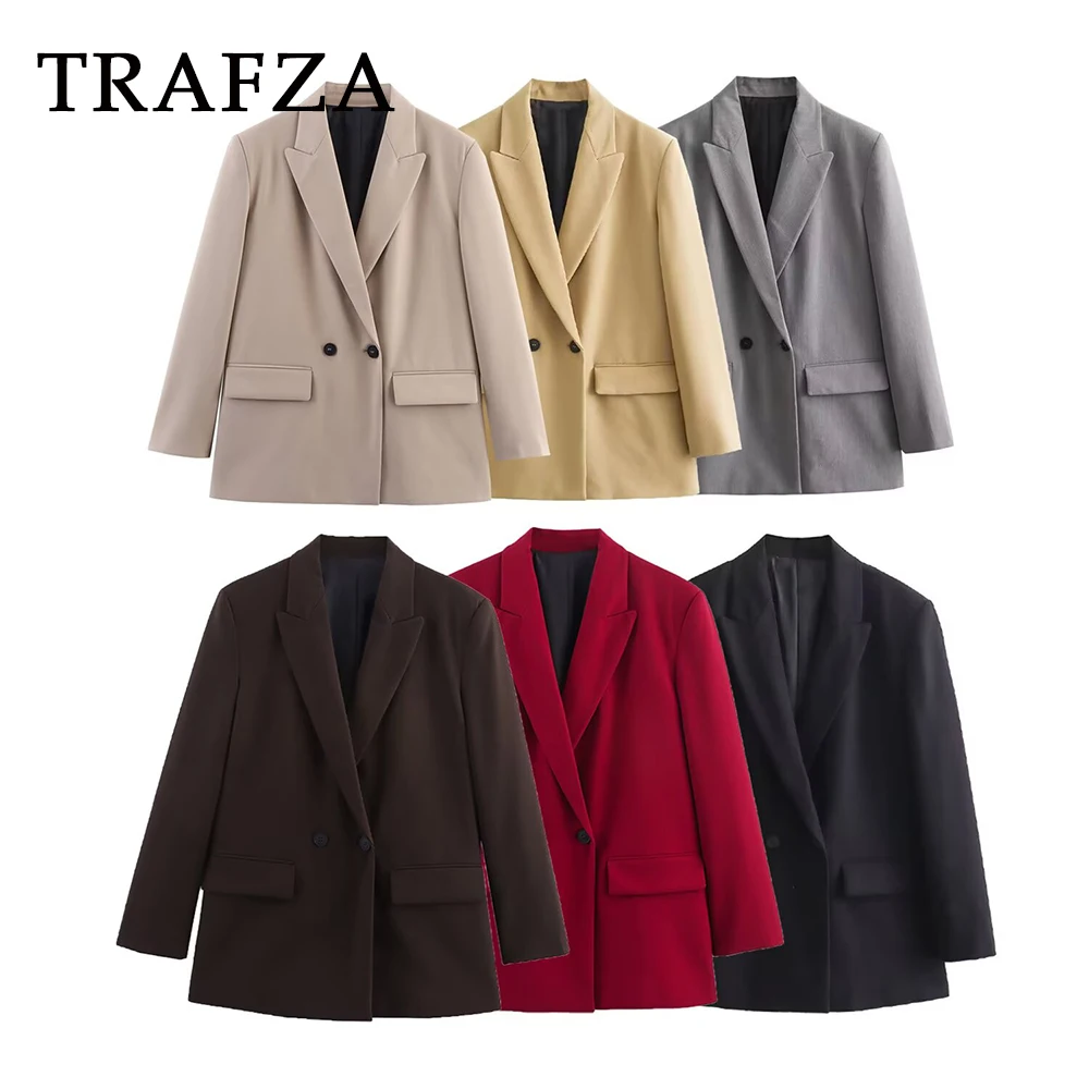 TRAFZA Vintage Solid Double Breasted Woman Blazer Fashion 2025 Office Lady Autumn Chic Modern Loose Elegant Mujer Winter Outwear
TRAFZA Vintage Solid Double Breasted Woman Blazer Fashion 2025 Office Lady Autumn Chic Modern Loose Elegant Mujer Winter Outwear