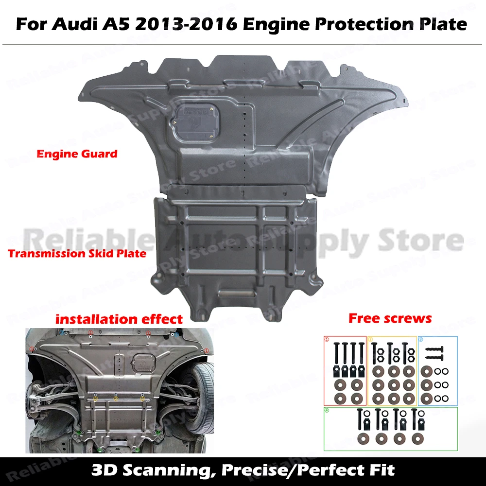 Heavy Durable Engine & Gearbox Protection Plate Kit For Audi A5 2013-2016 Precise Hole Position Chassis Reinforcement Shield Set