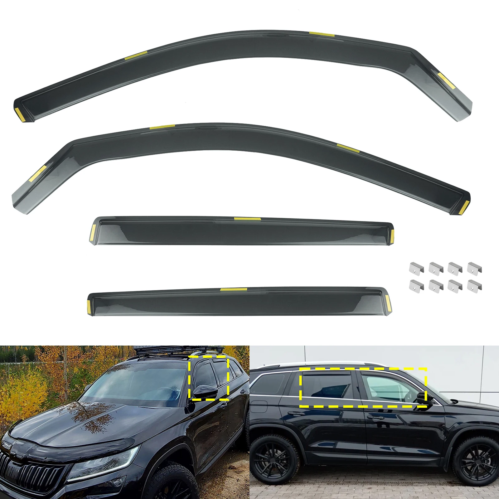 4pcs Tint Side Window Wind Rain Sun Guard Deflectors Protector Sheet Tea translucent For Skoda Kodiaq MK1 NS6,NS7,NV7 2016-2024
4pcs Tint Side Window Wind Rain Sun Guard Deflectors Protector Sheet Tea translucent For Skoda Kodiaq MK1 NS6,NS7,NV7 2016-2024