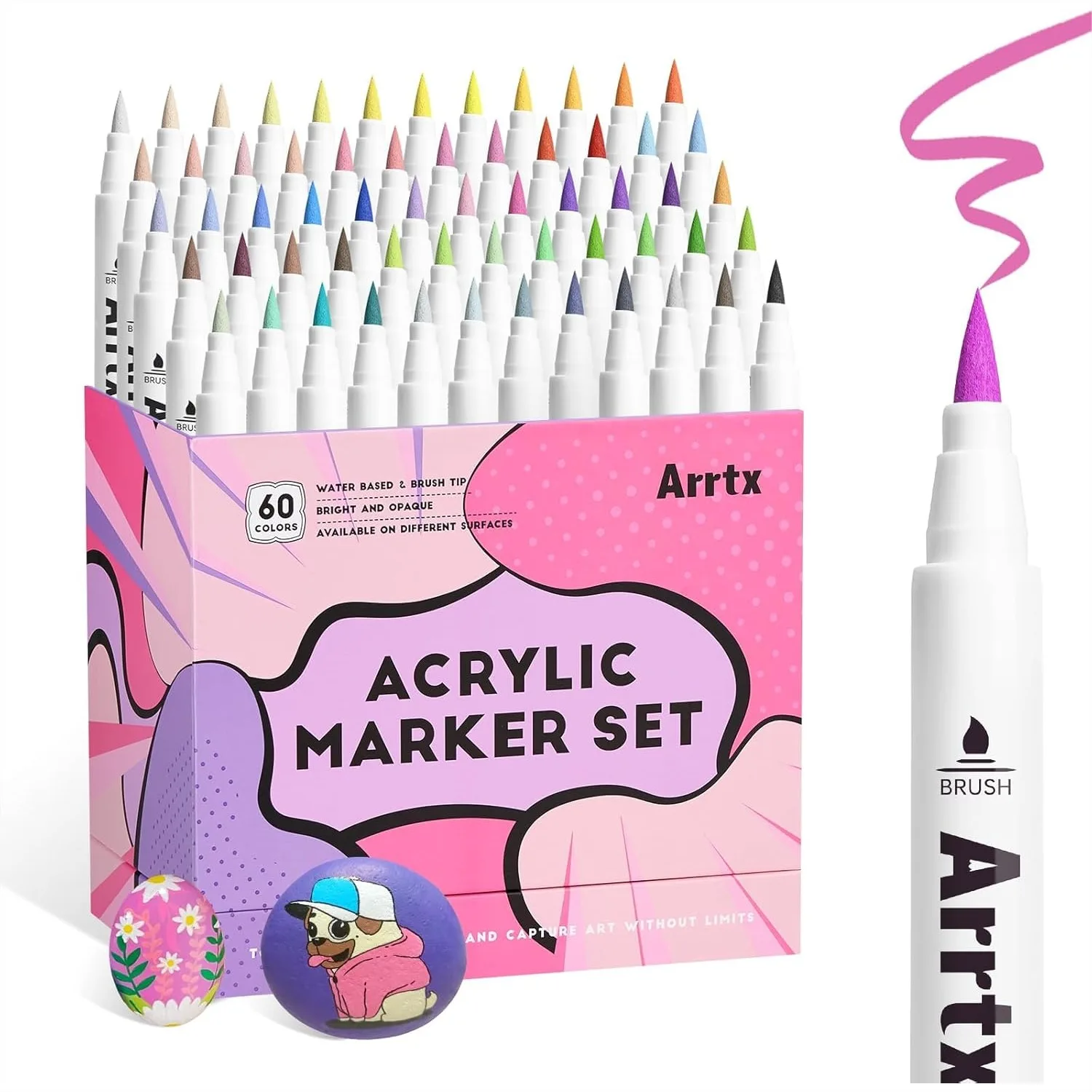 60 Colors Acrylic Paint Markers Pens, Brush Tip for Rock Painting Wood Canvas DIY Crafts Art Supplies
60 Colors Acrylic Paint Markers Pens, Brush Tip for Rock Painting Wood Canvas DIY Crafts Art Supplies