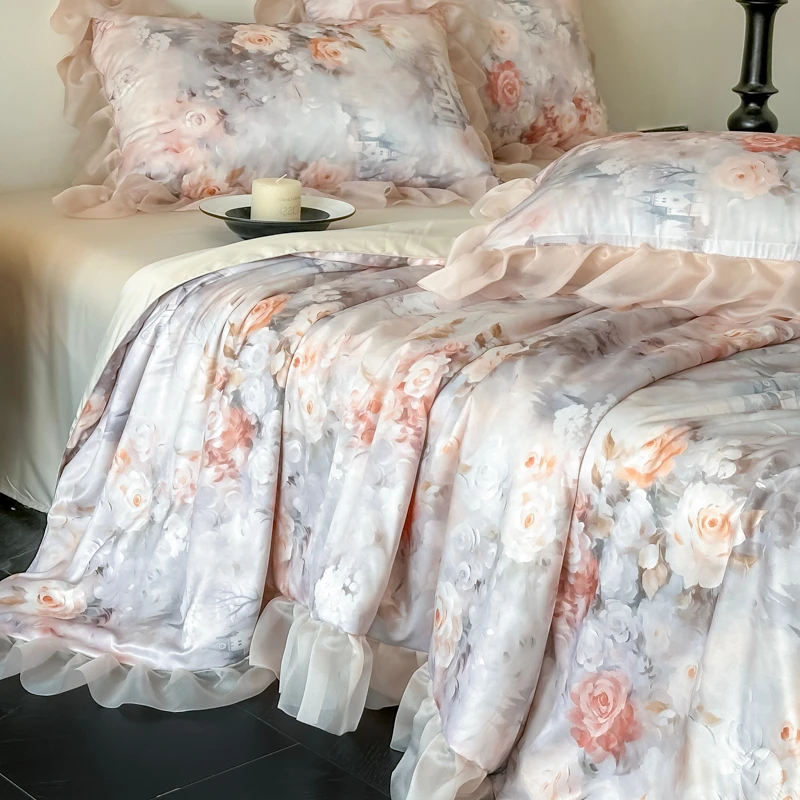 Silky Soft Cooling Summer Quilt Set Flat sheet 2 Pillowcases for Hot Sleepers Flowers printed Lace Blanket 200x230cm Queen Size
Silky Soft Cooling Summer Quilt Set Flat sheet 2 Pillowcases for Hot Sleepers Flowers printed Lace Blanket 200x230cm Queen Size