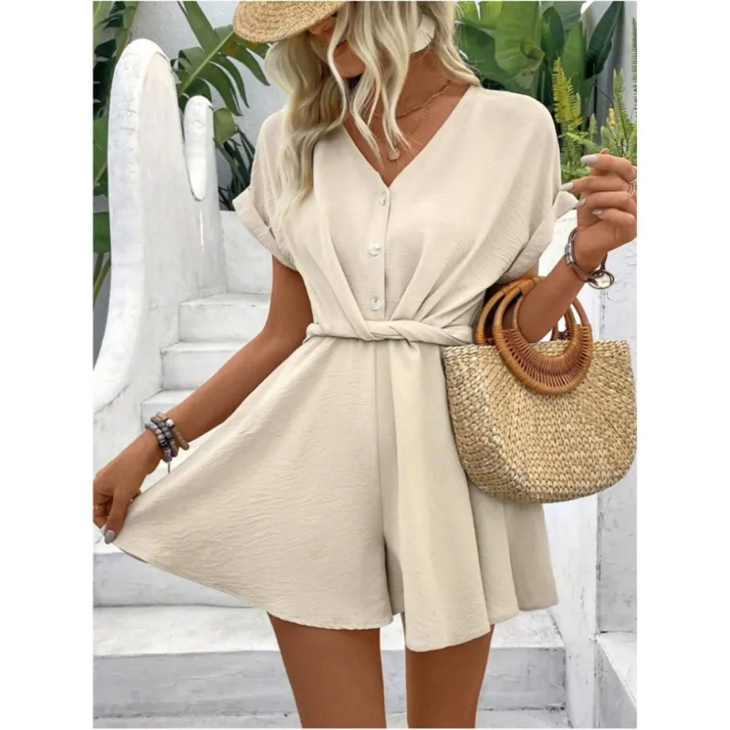 2026 New Women's One-piece Shorts Solid Color V Tie Button Tied Bow Casual Loose Fashion Comfortable Versatile One-piece Shorts
2026 New Women's One-piece Shorts Solid Color V Tie Button Tied Bow Casual Loose Fashion Comfortable Versatile One-piece Shorts
