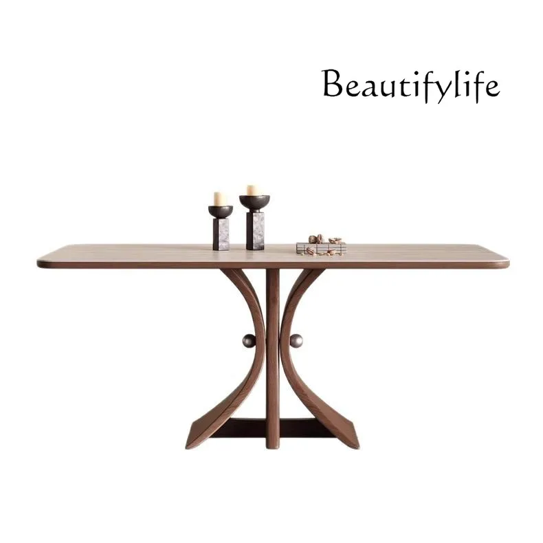 French solid wood travertine rock slab dining table Restaurant Household rectangular rock slab dining table against the wall
French solid wood travertine rock slab dining table Restaurant Household rectangular rock slab dining table against the wall