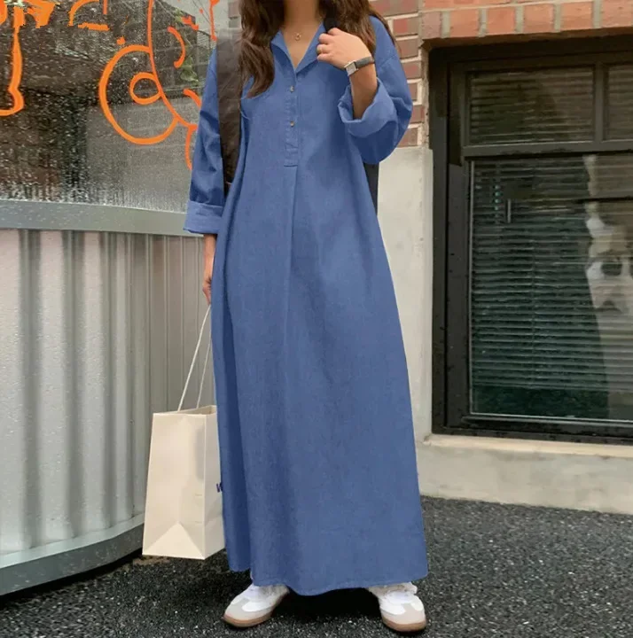 Women Dress Spring Denim Turn Down Collar Solid Color Temperament Commuting Bohemian Loose Large Size Long Dress Women Summer
Women Dress Spring Denim Turn Down Collar Solid Color Temperament Commuting Bohemian Loose Large Size Long Dress Women Summer