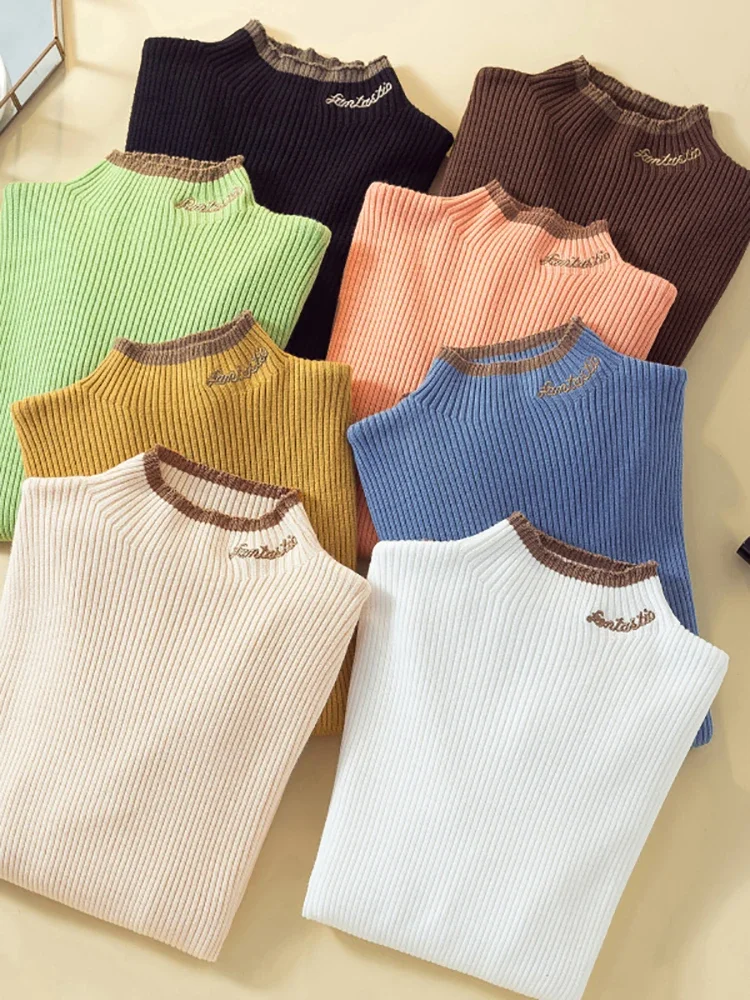 High Quality Soft Half-neck Sweater Autumn Winter Sweater Pullovers Women Korea Slim Basic Embroidery Women Sweater Jumper
High Quality Soft Half-neck Sweater Autumn Winter Sweater Pullovers Women Korea Slim Basic Embroidery Women Sweater Jumper