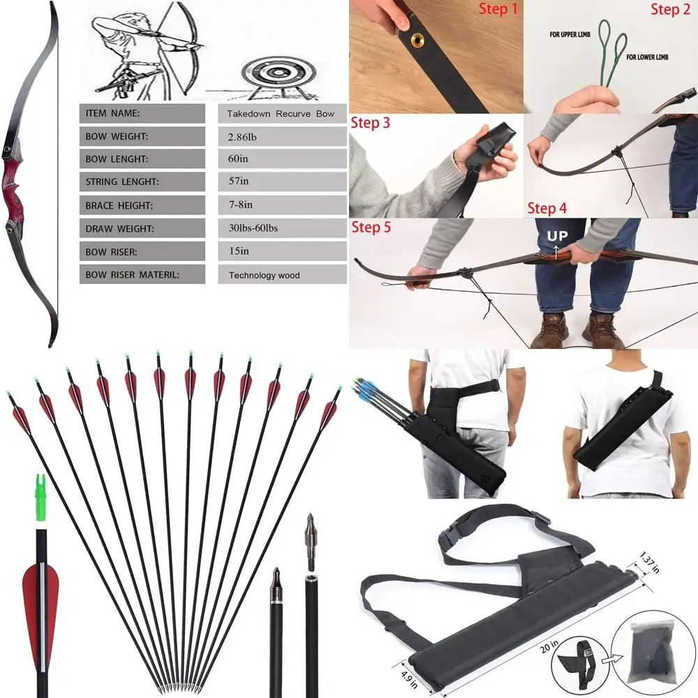 Набор для стрельбы из лука 60 дюймов Takedown, охотничий изогнутый лук и стрелы, набор для взрослых и молодежи, комплект для длинного лука, для соревнований, выживания, нацеливания, стрельбы R
Набор для стрельбы из лука 60 дюймов Takedown, охотничий изогнутый лук и стрелы, набор для взрослых и молодежи, комплект для длинного лука, для соревнований, выживания, нацеливания, стрельбы R