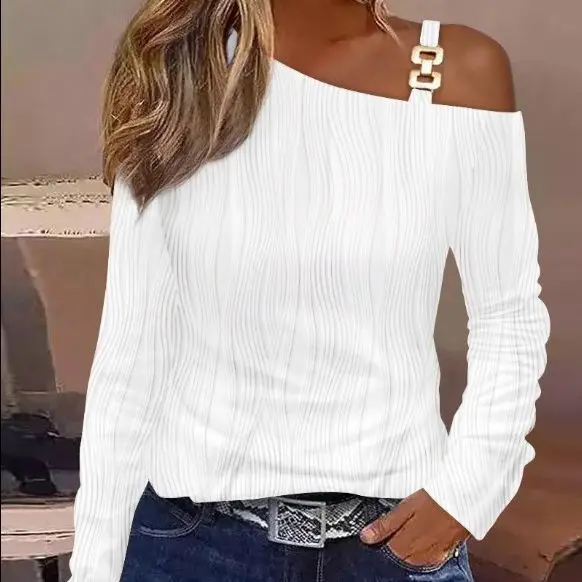 Women's Fashion Texture Metal Buckle Diagonal Neck Blouse Solid casual Spring Long Sleeve Slim Fit Simple Top
Women's Fashion Texture Metal Buckle Diagonal Neck Blouse Solid casual Spring Long Sleeve Slim Fit Simple Top