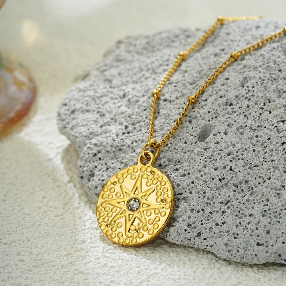 Fashion Waterproof Coin Pendant Necklace for Women Gold Plated Stainless Steel Round Star Choker Necklaces Vintage Jewelry
Fashion Waterproof Coin Pendant Necklace for Women Gold Plated Stainless Steel Round Star Choker Necklaces Vintage Jewelry