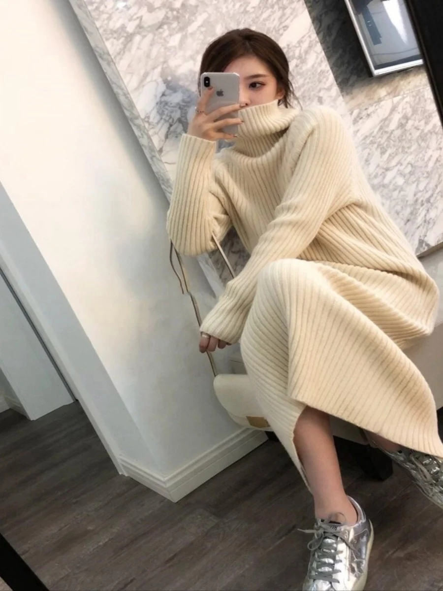 Long pure mountain cashmere sweater women's long high-necked thick loose over-the-knee ankle sweater skirt with coat
Long pure mountain cashmere sweater women's long high-necked thick loose over-the-knee ankle sweater skirt with coat