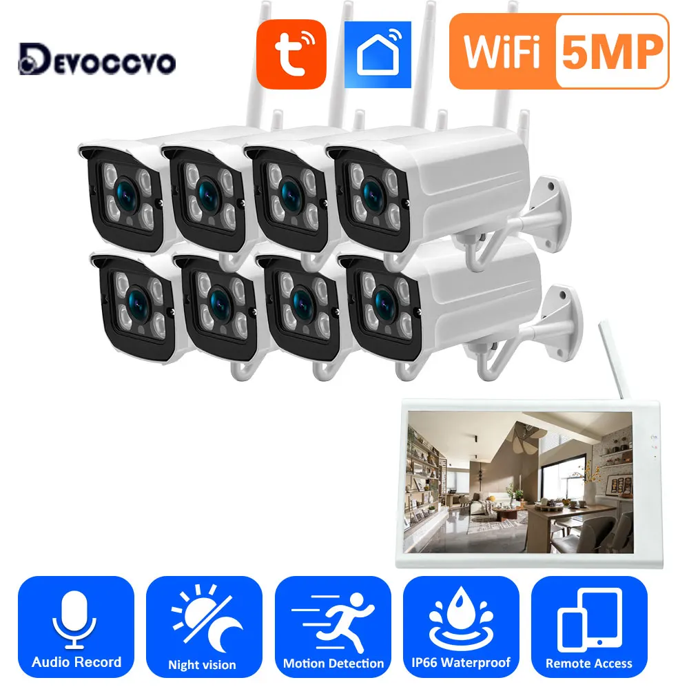 Tuya 8CH 5MP Wireless Surveillance System Kit with 10'1 Inch LCD Screen Monitor NVR System Audio Record Wifi Bullet Camera Set
Tuya 8CH 5MP Wireless Surveillance System Kit with 10'1 Inch LCD Screen Monitor NVR System Audio Record Wifi Bullet Camera Set