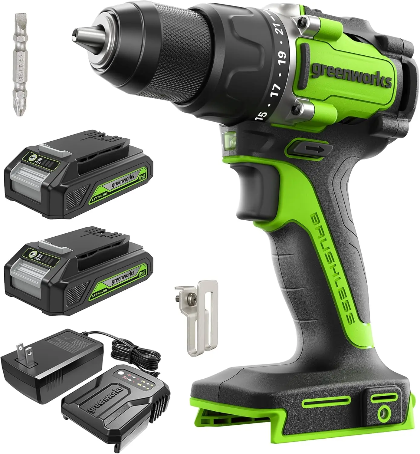 24V Brushless Cordless Compact 1/2 in. Drill/Driver Kit (Keyless Ratcheting Metal Chuck /530 in.-lbs. /21+1 Clutch Position/LED
24V Brushless Cordless Compact 1/2 in. Drill/Driver Kit (Keyless Ratcheting Metal Chuck /530 in.-lbs. /21+1 Clutch Position/LED