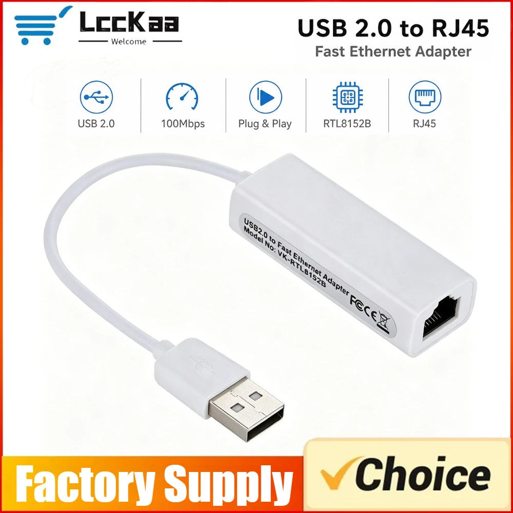 100Mbps USB 2.0 To RJ45 Wired Network Card Ethernet Lan Adapter Network Card for PC Laptop Computer TV Box Windows 7 8 10 11
100Mbps USB 2.0 To RJ45 Wired Network Card Ethernet Lan Adapter Network Card for PC Laptop Computer TV Box Windows 7 8 10 11