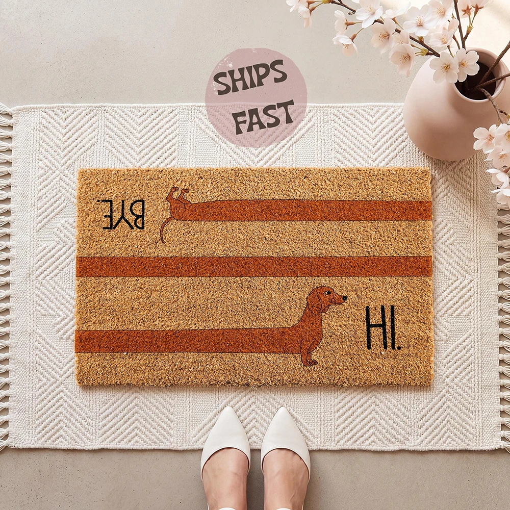 Custom Welcome Mat Cute Striped Dachshund Hi Bye Print Non Slip Entrance Mat Indoor Outdoor Home Decor Pet Lover Gift
Custom Welcome Mat Cute Striped Dachshund Hi Bye Print Non Slip Entrance Mat Indoor Outdoor Home Decor Pet Lover Gift