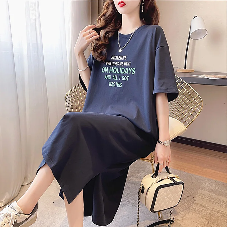 Korean Style Long Length Dress Tee Women's Letter Print Cotton Short Sleeve T-shirt Female Summer Fashion Loose Casual Pullovers
Korean Style Long Length Dress Tee Women's Letter Print Cotton Short Sleeve T-shirt Female Summer Fashion Loose Casual Pullovers