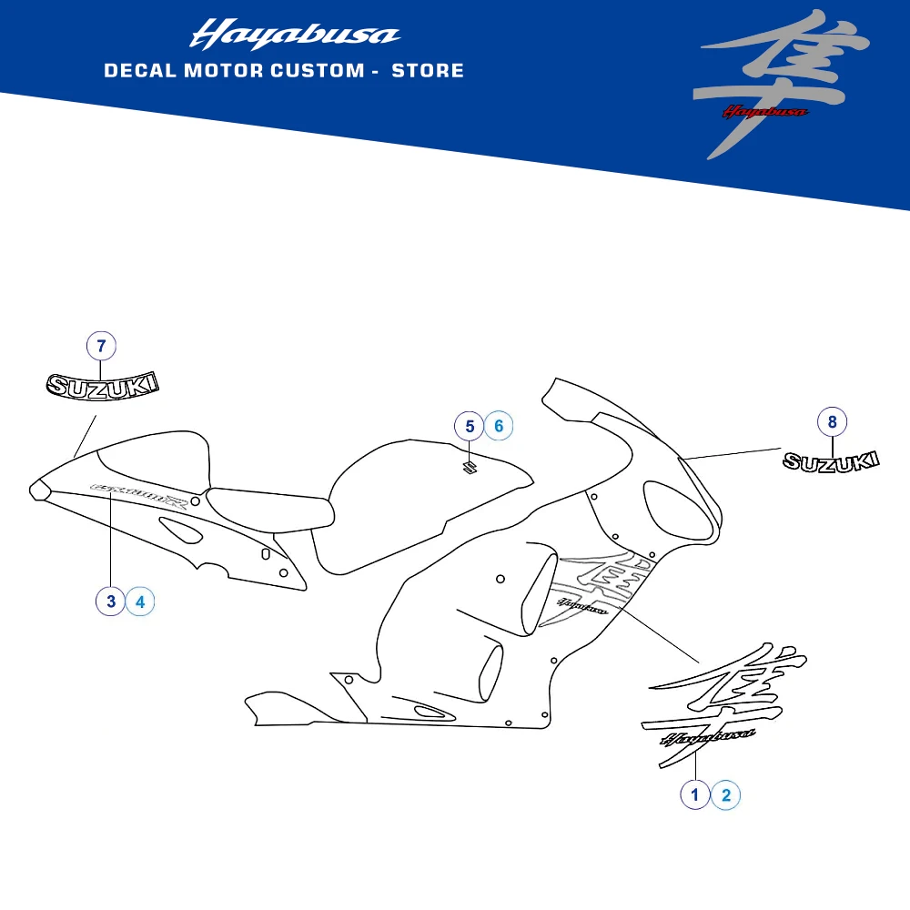 For SUZUKI GSX-R-1300 HAYABUSA GSXR1300 1999-2007 Full Vehicle Fairing Shell Sticker Decals OEM Original Factory Replica
For SUZUKI GSX-R-1300 HAYABUSA GSXR1300 1999-2007 Full Vehicle Fairing Shell Sticker Decals OEM Original Factory Replica