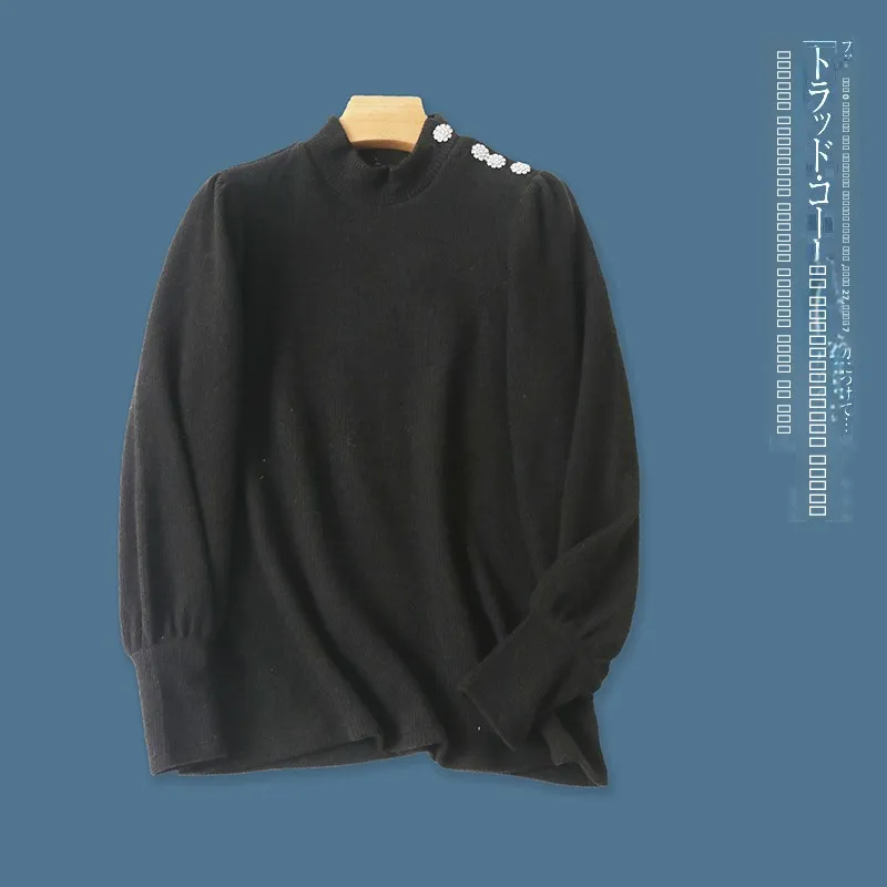 Faionable Knitwear Bubble Sve Long Sve f High Collar Button Embedded Sweater Autumn Winter New Women's Clothing
Faionable Knitwear Bubble Sve Long Sve f High Collar Button Embedded Sweater Autumn Winter New Women's Clothing