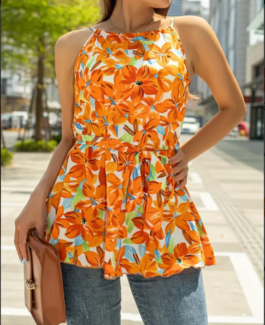 Plus Size Women Halter Cami Top Summer Floral Print Tie Waist Ruffle Hem Blouse
Plus Size Women Halter Cami Top Summer Floral Print Tie Waist Ruffle Hem Blouse