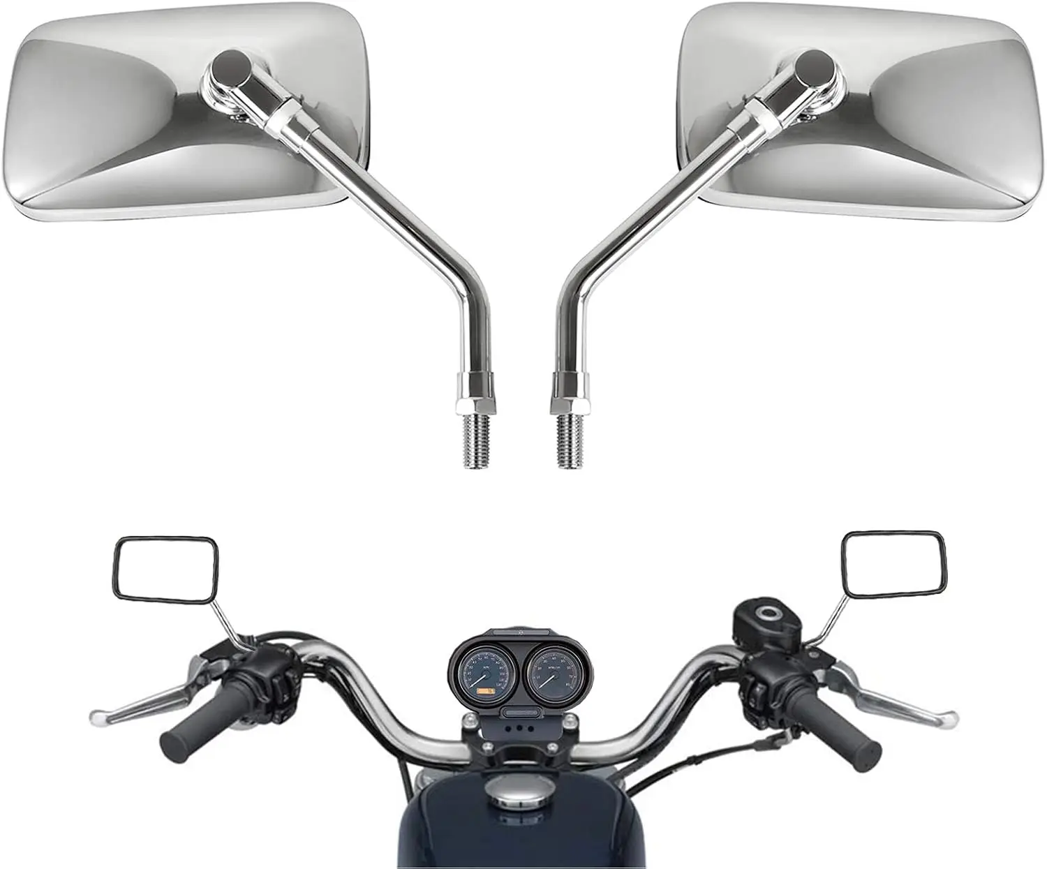 10mm Chrome Motorcycle Handlebar Rear View Side Mirrors Universal Fit for Street Bikes and Scooters, Size 125x70mm
10mm Chrome Motorcycle Handlebar Rear View Side Mirrors Universal Fit for Street Bikes and Scooters, Size 125x70mm