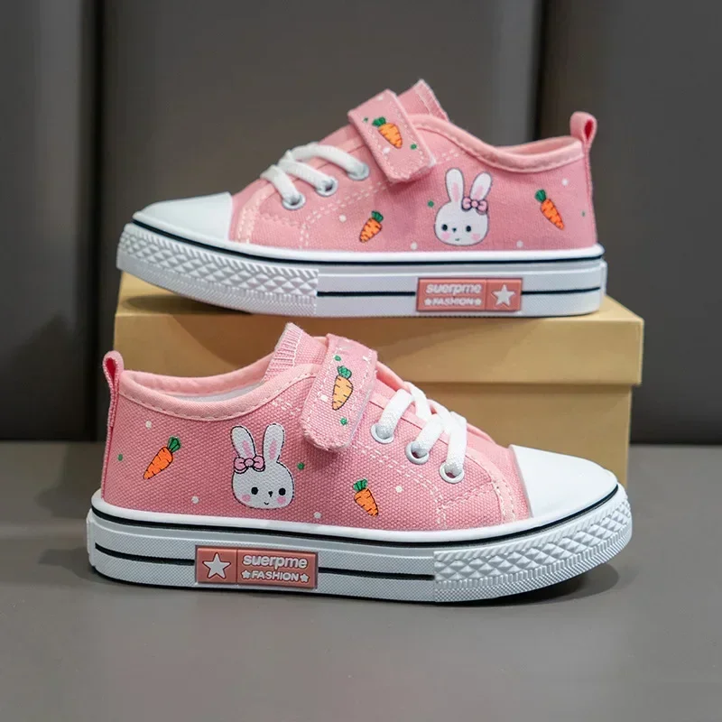 Детская парусиновая обувь с героями мультфильмов на весну и осень, милая универсальная дышащая повседневная обувь для девочек, нескользящая детская обувь с мягкой подошвой для мальчиков