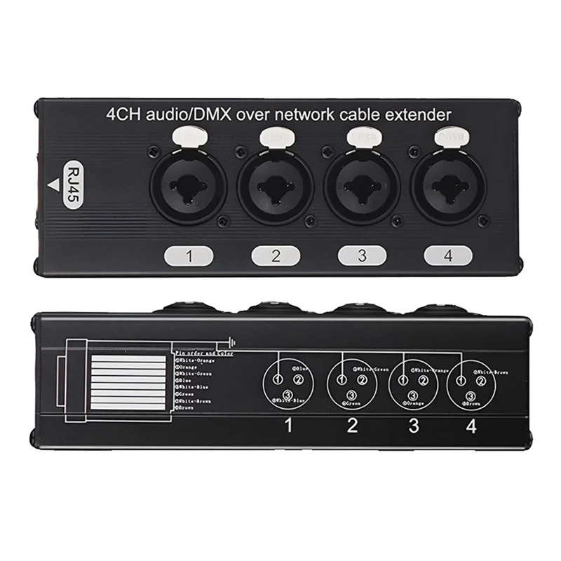 DMX512 Audio Extender, RJ45 CAT5 to 4CH 3Pin XLR DMX Network Signal Extender, Gold-Plated for Live Stage Recording Studio
DMX512 Audio Extender, RJ45 CAT5 to 4CH 3Pin XLR DMX Network Signal Extender, Gold-Plated for Live Stage Recording Studio