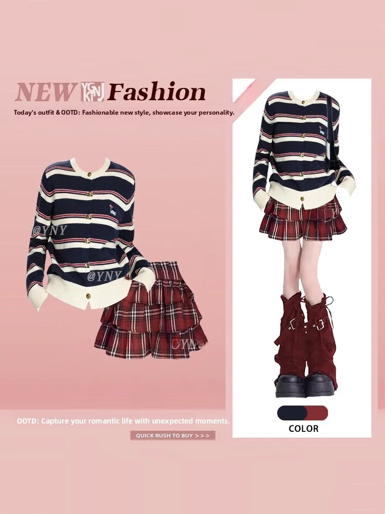 Unique Small Design Winter Plaid Knitwear Set Women's Color Blo Striped Sweater Sweet id Puffy ort Skirt Two Piece Set
Unique Small Design Winter Plaid Knitwear Set Women's Color Blo Striped Sweater Sweet id Puffy ort Skirt Two Piece Set