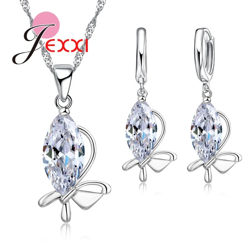 Fashion 925 Stetling Silver Waterdrop Crystal Bowknot Pendant Necklace Earrings Jewelry Sets for Woman Wedding Engagement
Fashion 925 Stetling Silver Waterdrop Crystal Bowknot Pendant Necklace Earrings Jewelry Sets for Woman Wedding Engagement