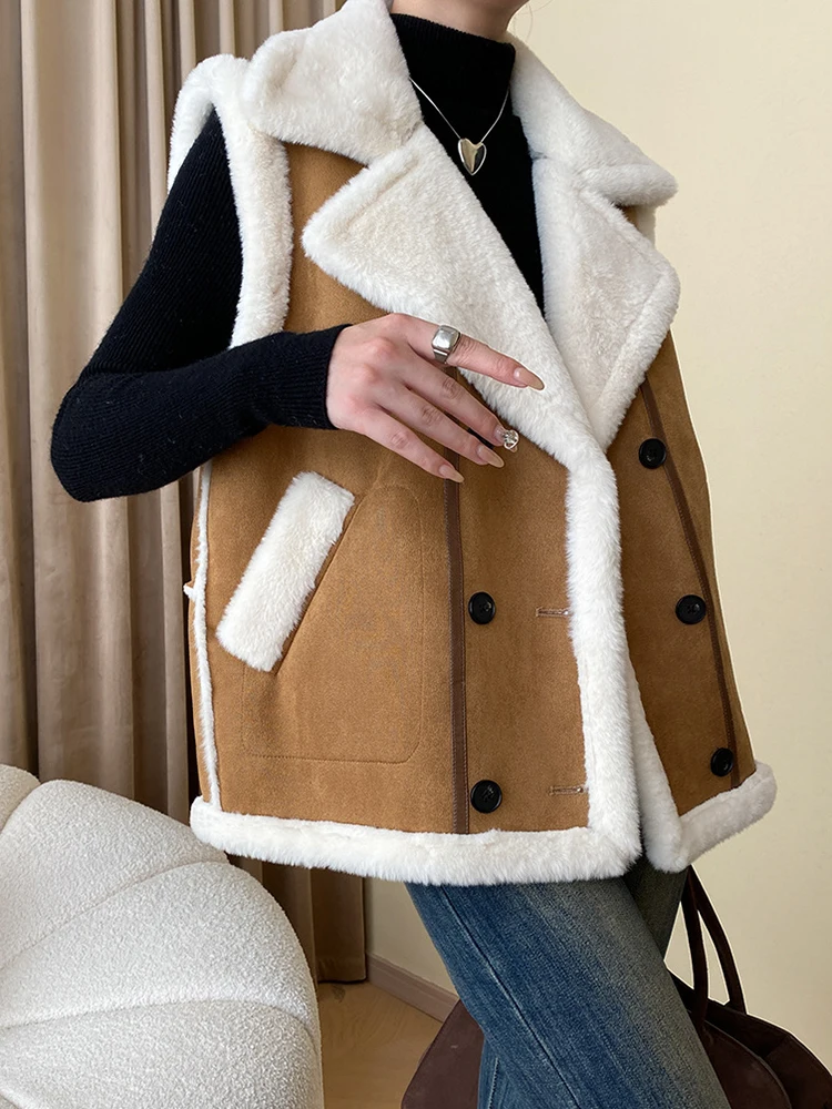 Women Coffee Color-block Big Size Thick Vest New V-collar Sleeveless Double Breasted Fashion Autumn Winter O754
Women Coffee Color-block Big Size Thick Vest New V-collar Sleeveless Double Breasted Fashion Autumn Winter O754
