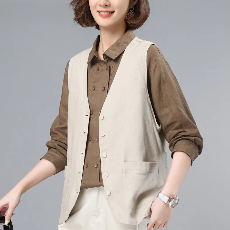 Women's Cotton Linen ort Vest 2025 Spring Autumn New Loose Casual Mom's Outerwear irt V-ne Button Regular Length
Women's Cotton Linen ort Vest 2025 Spring Autumn New Loose Casual Mom's Outerwear irt V-ne Button Regular Length