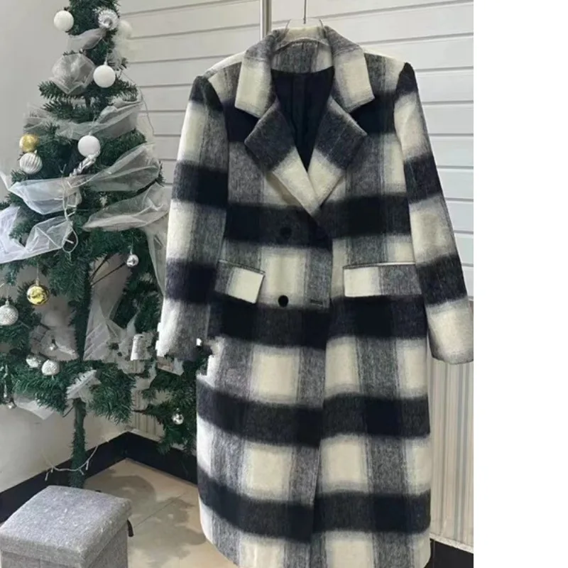 Двустороннее шерстяное пальто в клетку для женщин, корейский стиль, свободный крой, средней длины, осенне-зимняя новинка
Двустороннее шерстяное пальто в клетку для женщин, корейский стиль, свободный крой, средней длины, осенне-зимняя новинка