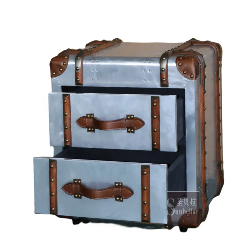 Aviation Loft Industrial Metal Aluminium Antique 2-Drawer Steamer Trunk Night Stand Cabinet for Bedroom and Living Room
Aviation Loft Industrial Metal Aluminium Antique 2-Drawer Steamer Trunk Night Stand Cabinet for Bedroom and Living Room