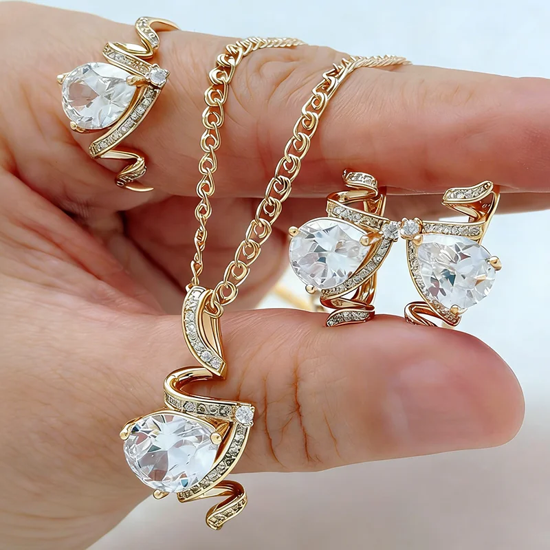 Комплекты свадебных украшений Kinel Hot 585 из розового золота с натуральным цирконом: кольцо, серьги, ожерелье для женщин, изысканные ювелирные изделия
Комплекты свадебных украшений Kinel Hot 585 из розового золота с натуральным цирконом: кольцо, серьги, ожерелье для женщин, изысканные ювелирные изделия