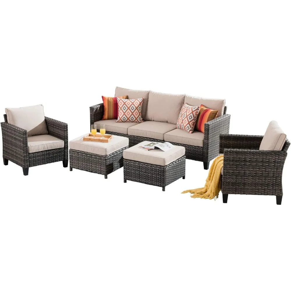 Patio Furniture Set, 5 Pieces Outdoor Wicker Rattan Sofa Couch with Chairs, Ottomans and Comfy Cushions, All Weather High Back
Patio Furniture Set, 5 Pieces Outdoor Wicker Rattan Sofa Couch with Chairs, Ottomans and Comfy Cushions, All Weather High Back