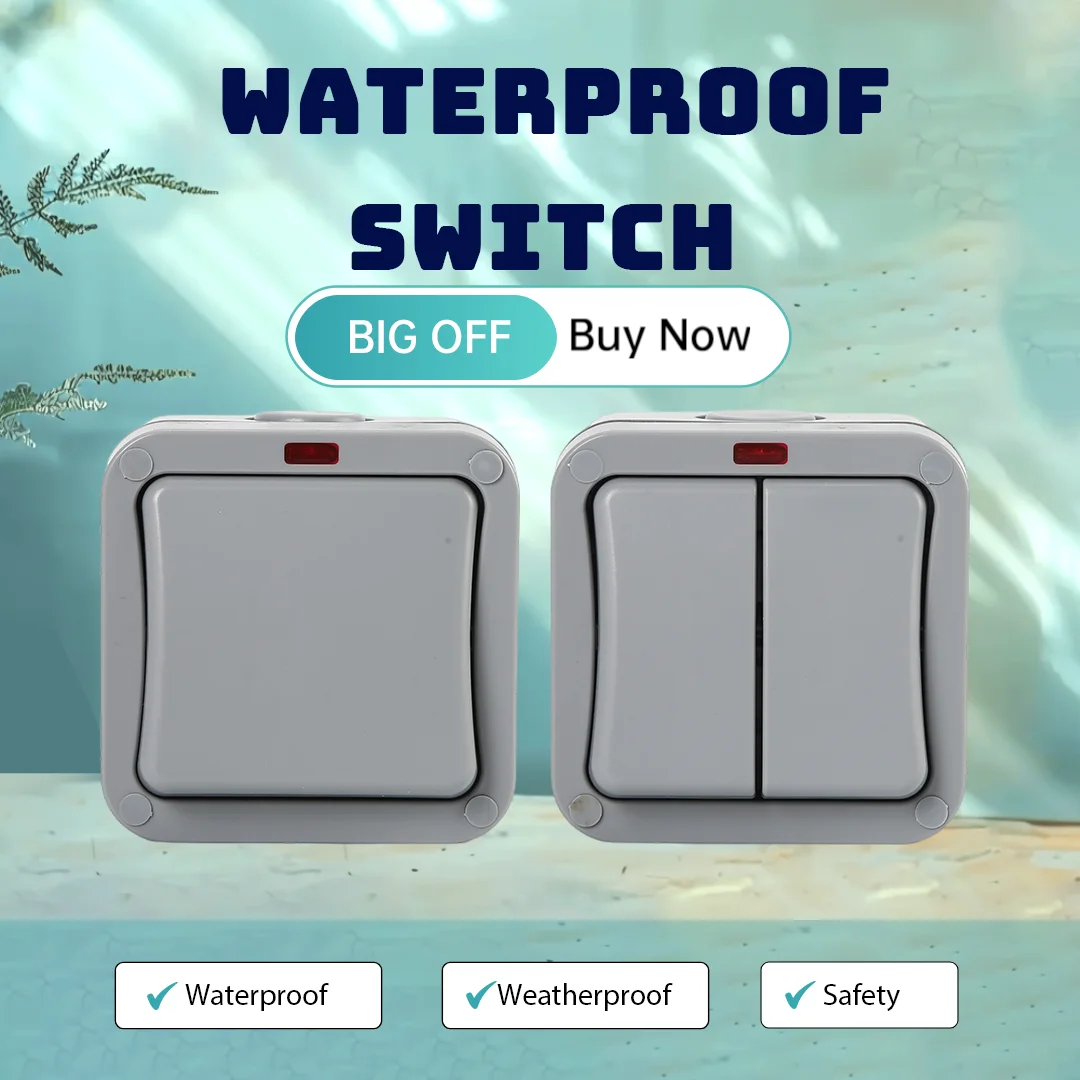 European Waterproof Electric Wall Switch Socket 2GANG 2WAY On-Off Function Max. Voltage 250vac UK Standard
European Waterproof Electric Wall Switch Socket 2GANG 2WAY On-Off Function Max. Voltage 250vac UK Standard