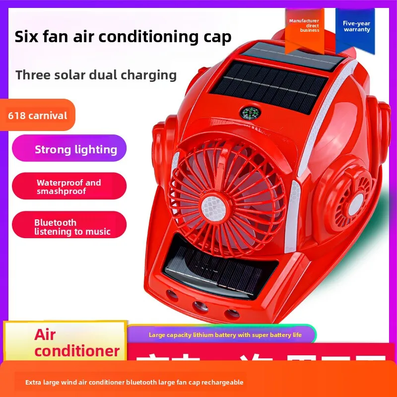 Six-fan cap multifunctional construction site sun protection and cooling with solar powered Bluetooth headlamp charging
Six-fan cap multifunctional construction site sun protection and cooling with solar powered Bluetooth headlamp charging