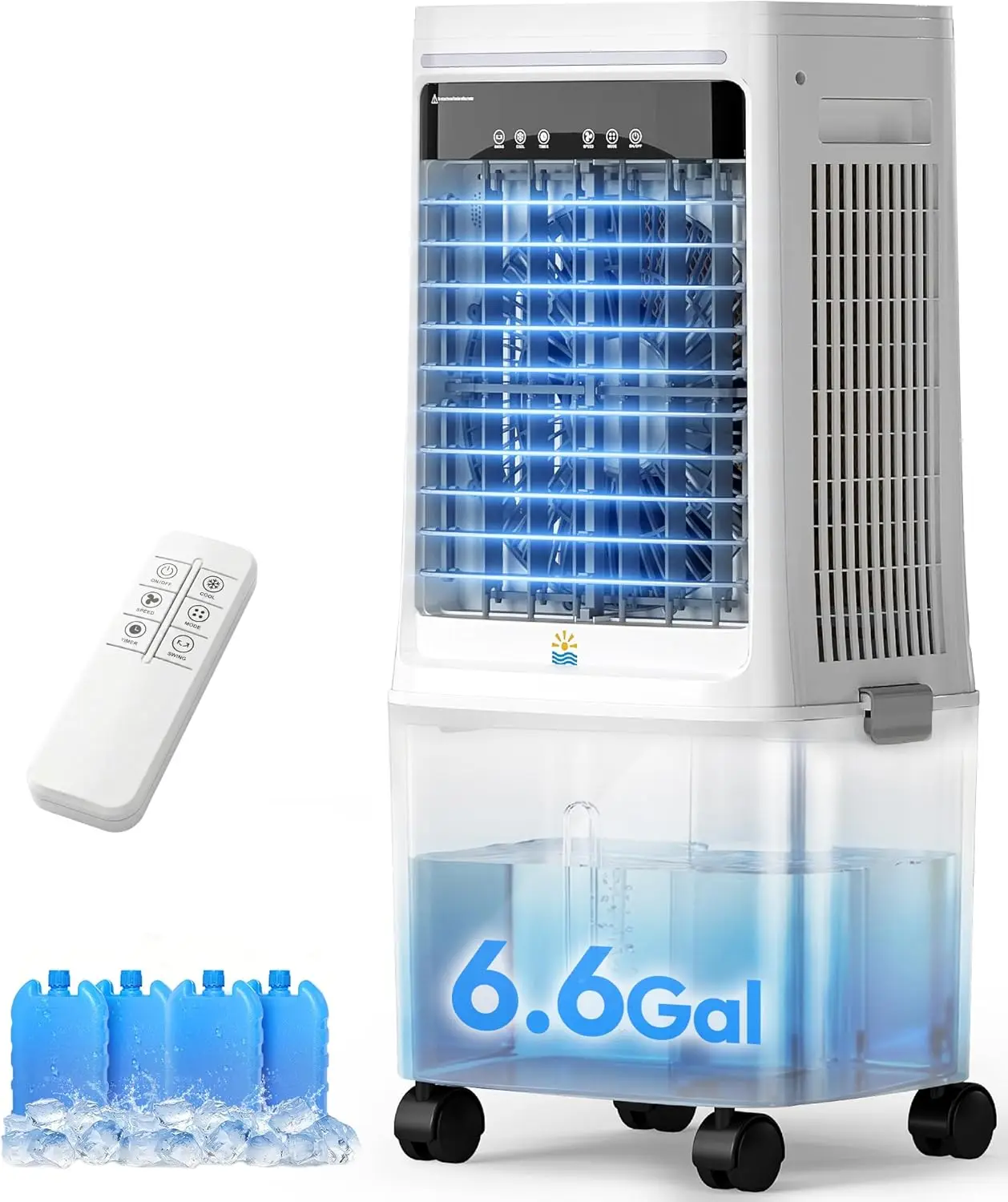 Portable Evaporative Air Cooler 2000 CFM - 3-in-1 Swamp Cooler with 6.6-Gal Dual Tank, 4 Ice Packs, Remote Control, 12-Hour Timer, Oscillating Fan Cools Large Room and Office
Portable Evaporative Air Cooler 2000 CFM - 3-in-1 Swamp Cooler with 6.6-Gal Dual Tank, 4 Ice Packs, Remote Control, 12-Hour Timer, Oscillating Fan Cools Large Room and Office
