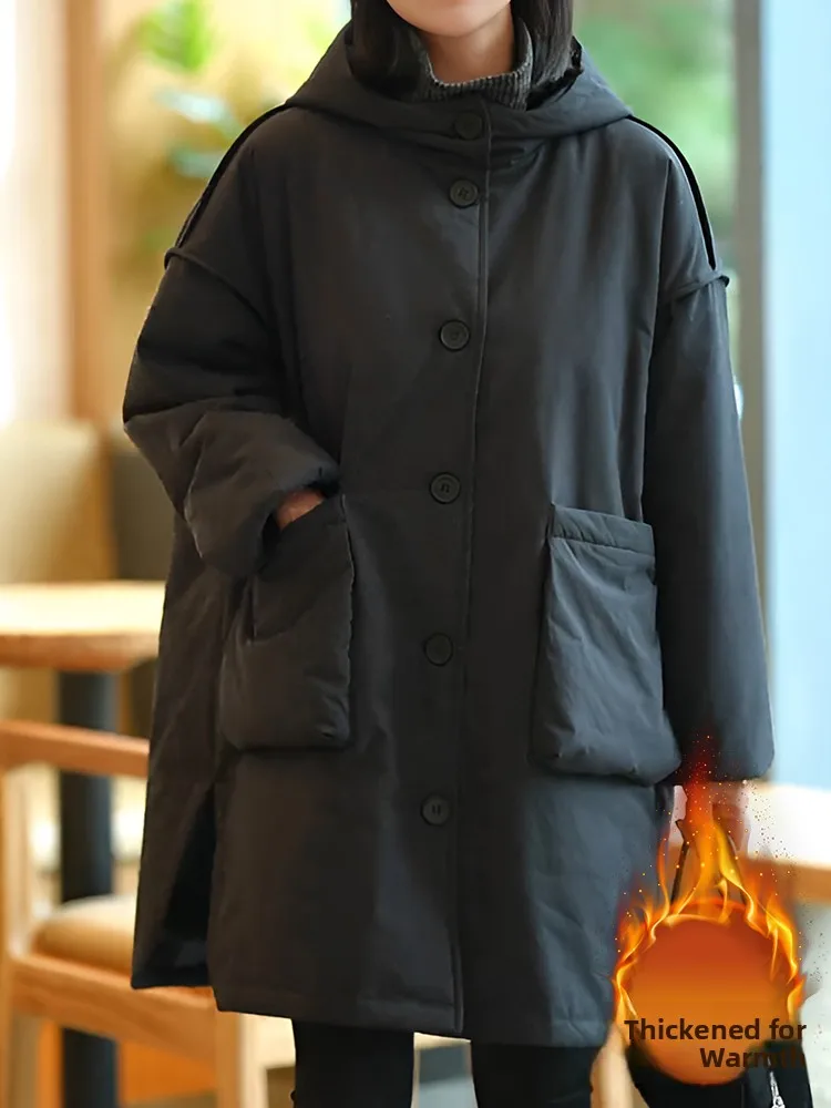 Korean Style Loose Fit Hooded Mid-Length Cotton Jacket Women's Fashion Pure Color Outerwear Trendy Winter Coat
Korean Style Loose Fit Hooded Mid-Length Cotton Jacket Women's Fashion Pure Color Outerwear Trendy Winter Coat