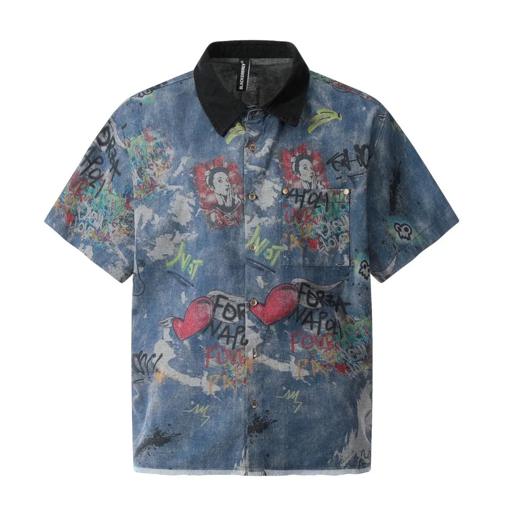 Мужские рубашки с короткими рукавами и принтом граффити, женская рубашка с потертыми лацканами Raw Edge High Street, мужская одежда Y2k
Мужские рубашки с короткими рукавами и принтом граффити, женская рубашка с потертыми лацканами Raw Edge High Street, мужская одежда Y2k