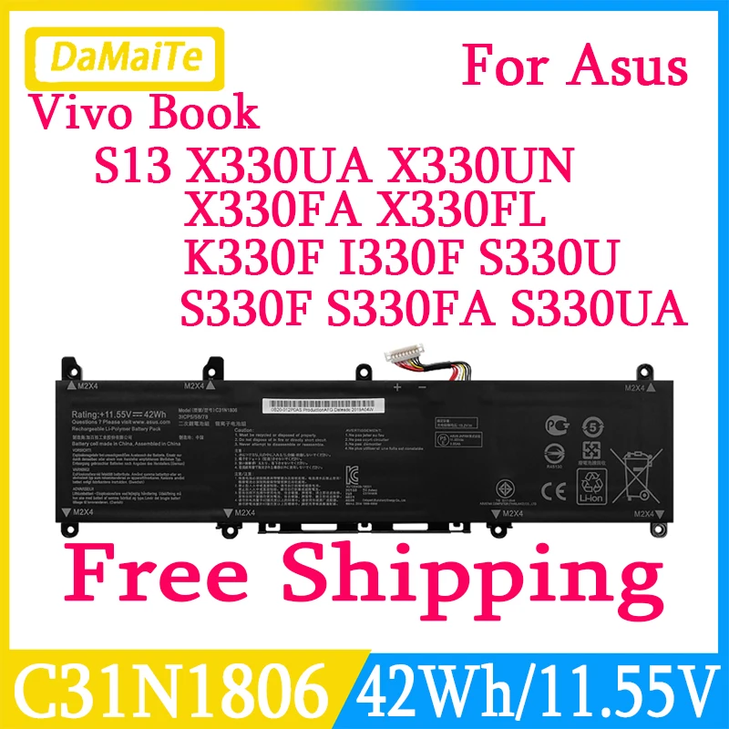 C31N1806 Laptop Battery For ASUS VivoBook S13 S330FA S330FN S330UA X330UA X330FL X330FA X330UN K330 R330 ADOL 13U 13UA 13UN 13FN
C31N1806 Laptop Battery For ASUS VivoBook S13 S330FA S330FN S330UA X330UA X330FL X330FA X330UN K330 R330 ADOL 13U 13UA 13UN 13FN