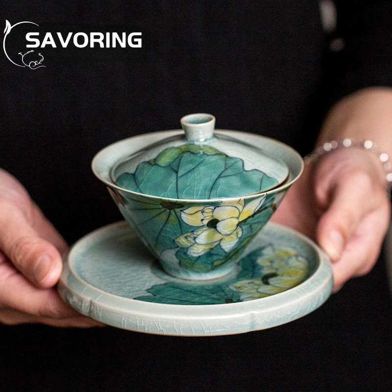 125ml Pure Hand-painted Lotus Tea Tureen Hanmade Ice Cracked Cover Bowl Cone Tea Bowl Underglaze Color Ceramic Saucer Tea Set
125ml Pure Hand-painted Lotus Tea Tureen Hanmade Ice Cracked Cover Bowl Cone Tea Bowl Underglaze Color Ceramic Saucer Tea Set