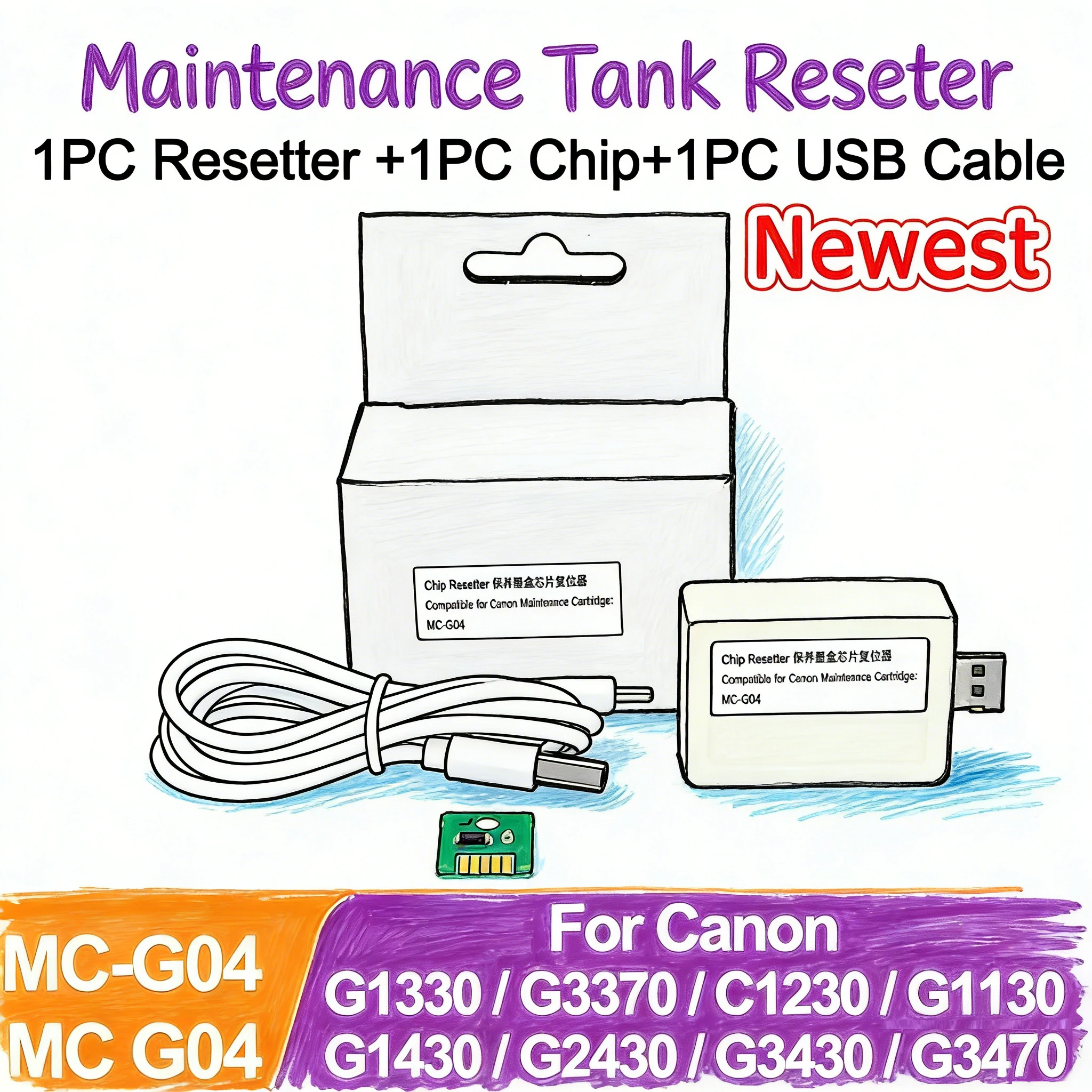 Maintenance Tank Chip Resetter for Canon MC-G04, Waste Ink Box Reset Tool Compatible with PIXMA G1330 G3370 G3470 G1430 G2470 G4
Maintenance Tank Chip Resetter for Canon MC-G04, Waste Ink Box Reset Tool Compatible with PIXMA G1330 G3370 G3470 G1430 G2470 G4