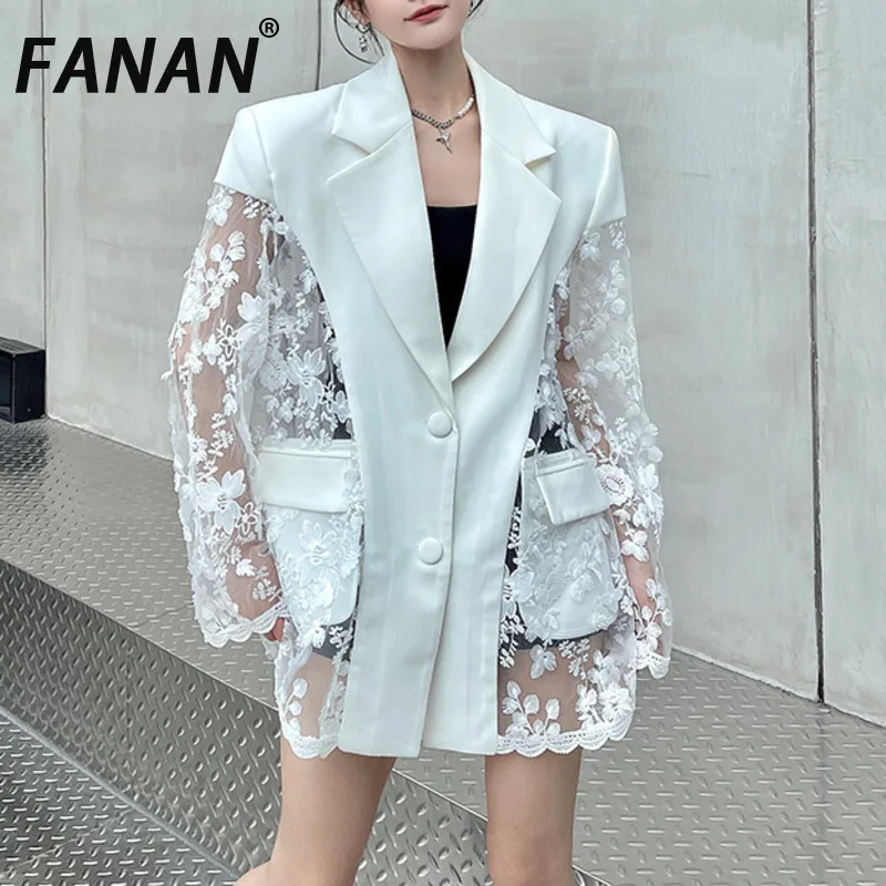 FANAN Lace Hollow Out Sunscreen Blazers For Women Single Breasted Casual Loose Jackets Fashion Coats Female 2025 Summer New
FANAN Lace Hollow Out Sunscreen Blazers For Women Single Breasted Casual Loose Jackets Fashion Coats Female 2025 Summer New