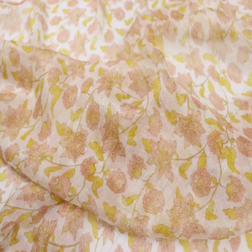 Yellow Flower Light Line Lurex Metallic Silk Crinkle Georgette Fabric Breathable Elegant for Lady Spring Clothes Dress Scarf
Yellow Flower Light Line Lurex Metallic Silk Crinkle Georgette Fabric Breathable Elegant for Lady Spring Clothes Dress Scarf