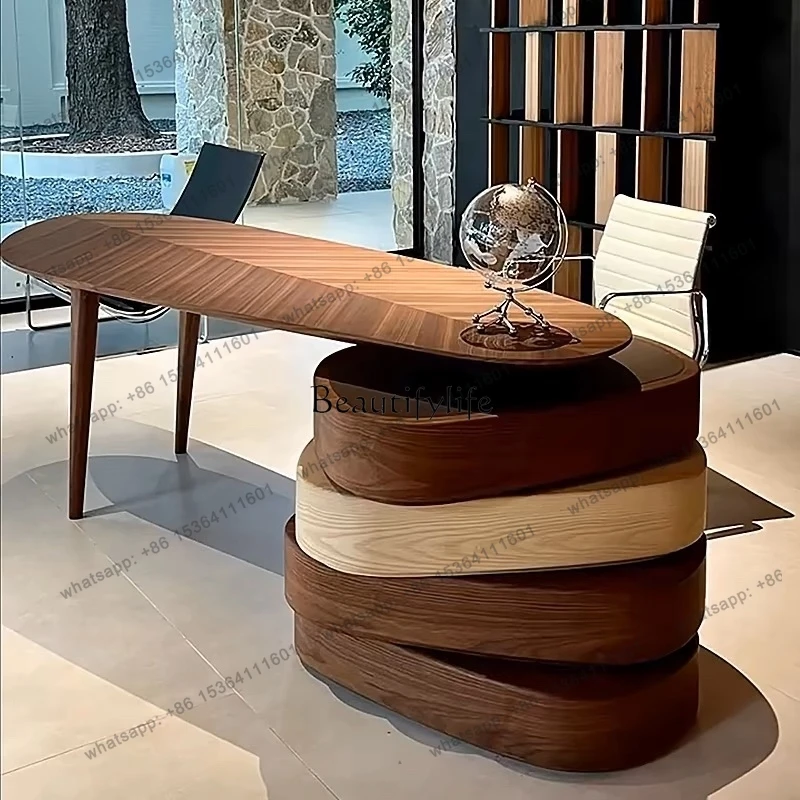 yj7 Modern simple desk Italian desk solid wood large board boss table walnut
yj7 Modern simple desk Italian desk solid wood large board boss table walnut