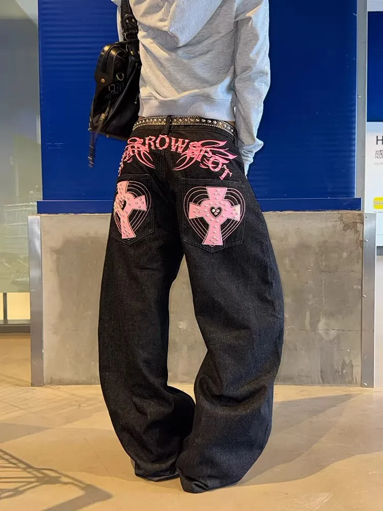 Retro American Washed Letter Cross Heart Rivet Embroidery Jeans Casual Straight Leg Long Pants Women's High Street Style
Retro American Washed Letter Cross Heart Rivet Embroidery Jeans Casual Straight Leg Long Pants Women's High Street Style