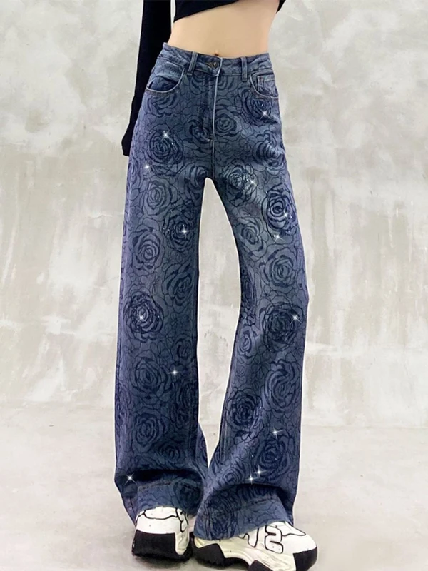 Casual Washed Denim Jeans Women's High Waist Loose Slimming Straight Leg Pants Floral Rhinestone Embellished Versatile Wide L...
Casual Washed Denim Jeans Women's High Waist Loose Slimming Straight Leg Pants Floral Rhinestone Embellished Versatile Wide L...