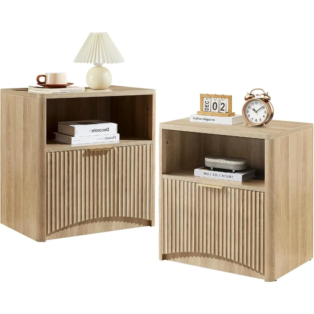 Fluted Nightstand Set of 2, Natural Oak Bedside Table with Drawer and Storage, Wood Night Stand Mid Century Modern, Large End Ta
Fluted Nightstand Set of 2, Natural Oak Bedside Table with Drawer and Storage, Wood Night Stand Mid Century Modern, Large End Ta